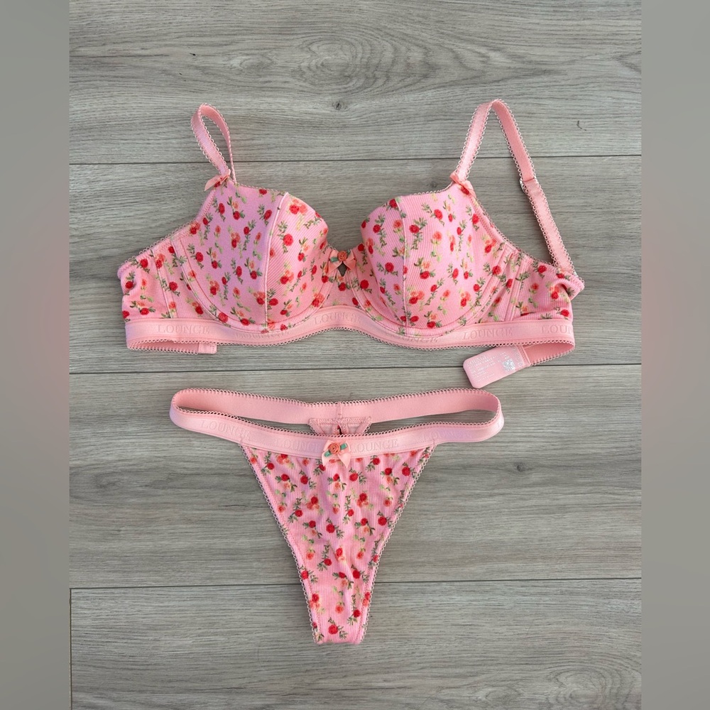 Pink Floral Lingerie Set 30E/XS